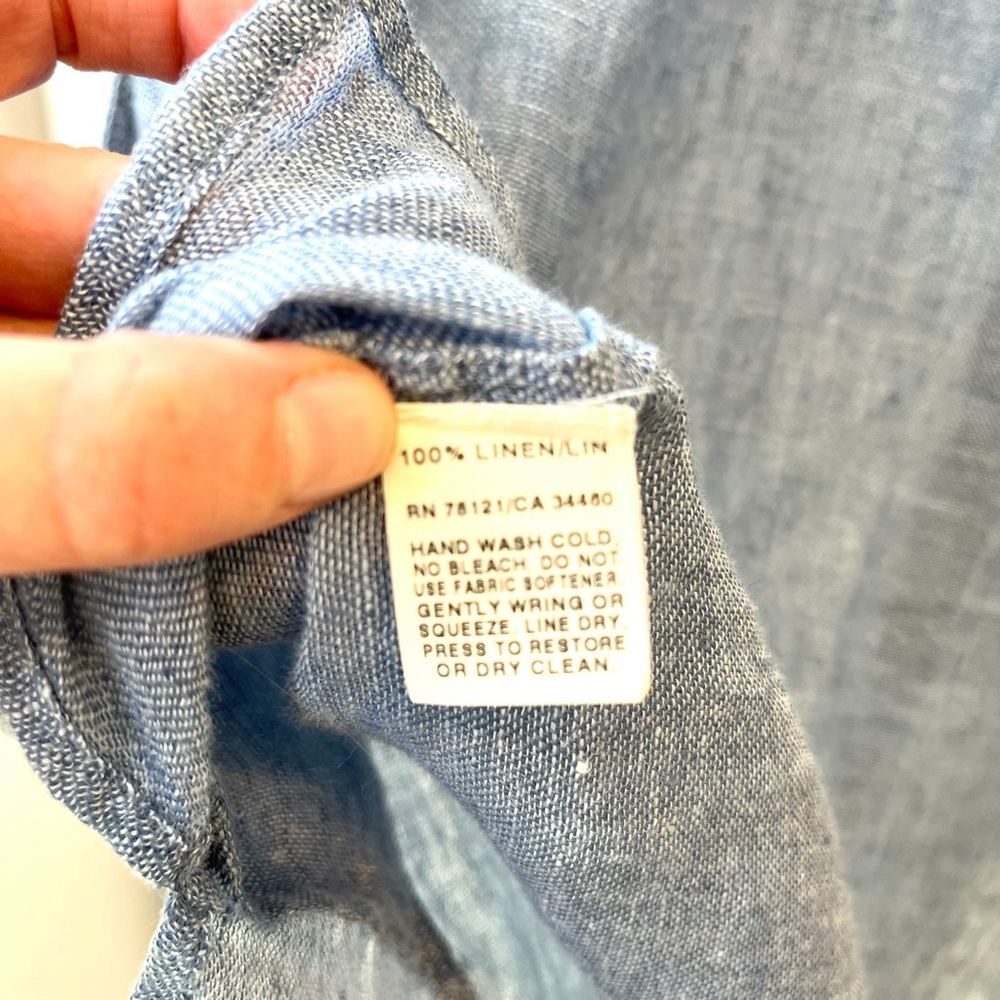 Eileen Fisher Italian Linen Tunic Shirt Jacket Blue Button Front Oversized M - Picture 13 of 14